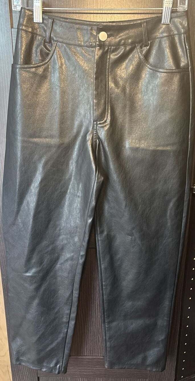 Strut & Bolt Black Vegan Faux Leather Straight Leg High Rise Pants Size Small